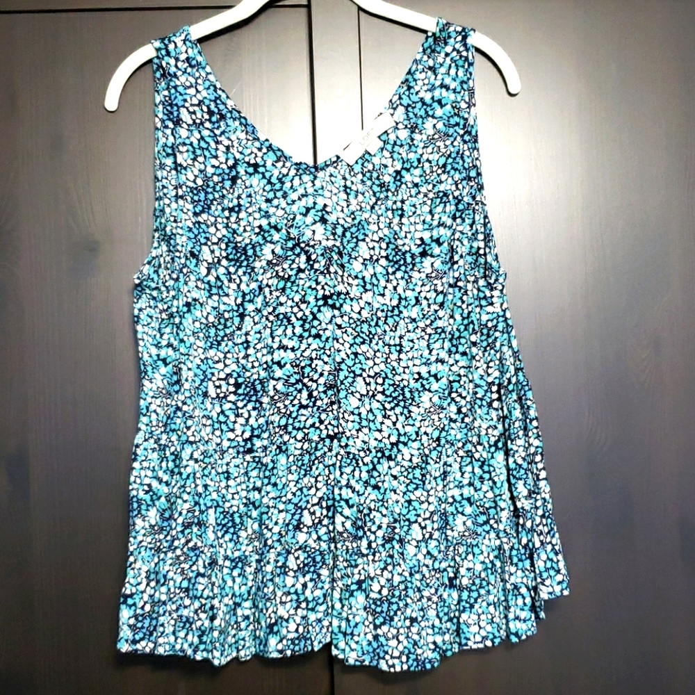 Loft Petite Blue & Black Print Swing Tank